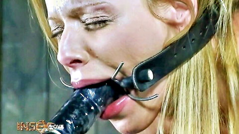 Blonde submissive endures painful BDSM discipline with dildo gag